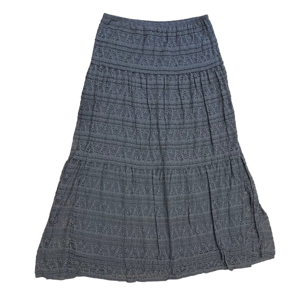 Vintage Max Studio Lace Midi Skirt Women's Size Small‎ Gray Elastic Waist Lined